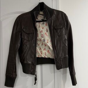 Women's Dark Brown Leather Bomber Jacket - Vintage Style